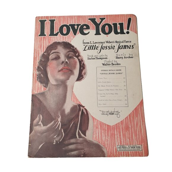 I Love You 1923 Antique Vintage Sheet Music Piano Easy Listening Je T'a ime - Picture 1 of 2